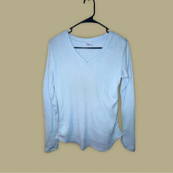 No Boundaries Light Blue Ribbed V-Neck Long Sleeve Top | Juniors L (11/13) | Y2K - Picture 1 of 6